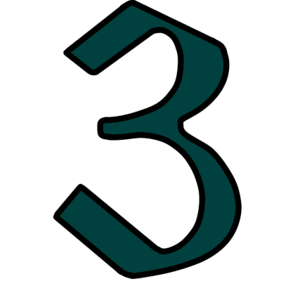 a gothic-style teal-coloured arabic numeral 3.